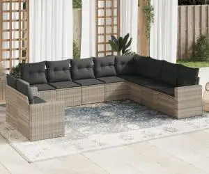 vidaXL Set canapele de grădină cu perne 10 piese gri deschis poliratan