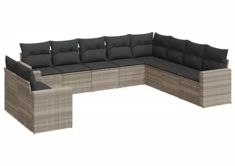 Set canapele de grădină cu perne 10 piese gri deschis poliratan - 2/3