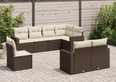 Set canapele de grădină cu perne, 8 piese, maro, poliratan - 1/3