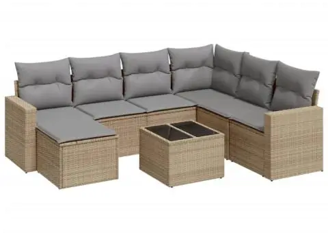 Set canapele de grădină, 8 piese, cu perne, bej, poliratan - 2/3