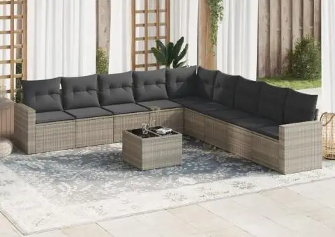 Set canapele de grădină cu perne 10 piese gri deschis poliratan - 1/3