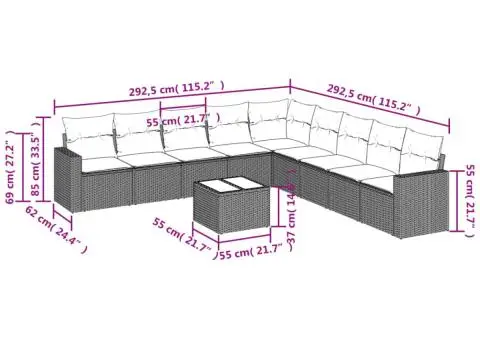 Set canapele de grădină cu perne 10 piese gri deschis poliratan - 3/3