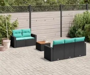 vidaXL Set canapele de grădină cu perne, 6 piese, negru, poliratan