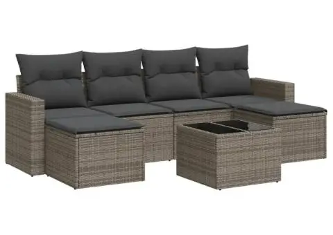Set canapele de grădină, 7 piese, cu perne, gri, poliratan - 2/3