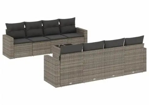 Set canapele de grădină, 9 piese, cu perne, gri, poliratan - 2/3