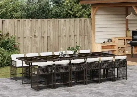 Set mobilier de grădină, 13 piese, maro, cu perne, poliratan - 1/5