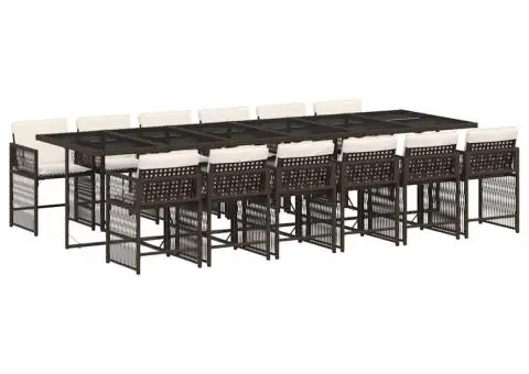 Set mobilier de grădină, 13 piese, maro, cu perne, poliratan - 2/5