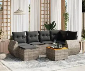 vidaXL Set canapele de grădină, 7 piese, cu perne, gri, poliratan