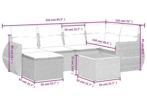 Set canapele de grădină, 7 piese, cu perne, gri, poliratan - 3/3