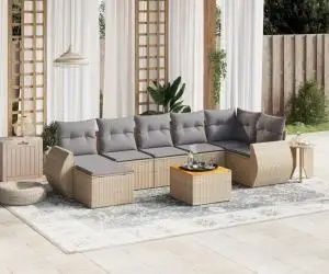 vidaXL Set canapele de grădină, 8 piese, cu perne, bej, poliratan