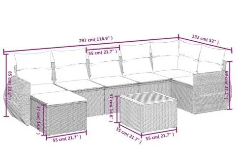 Set canapele de grădină, 8 piese, cu perne, bej, poliratan - 3/3