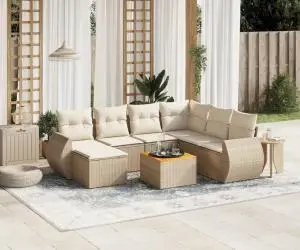 vidaXL Set canapele de grădină, 8 piese, cu perne, bej, poliratan