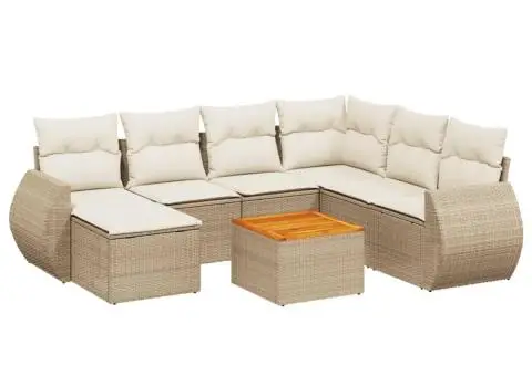 Set canapele de grădină, 8 piese, cu perne, bej, poliratan - 2/3
