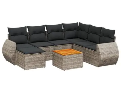 Set canapele de grădină cu perne, 8 piese, gri, poliratan - 2/3