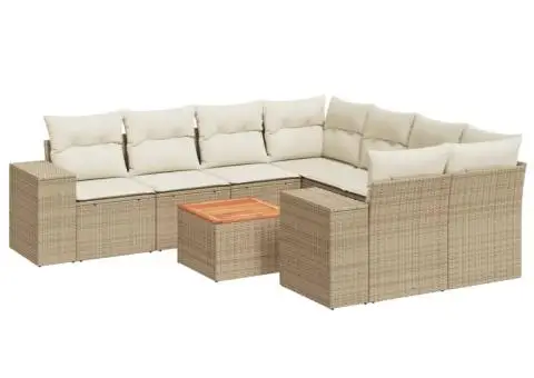 Set canapele de grădină, 9 piese, cu perne, bej, poliratan - 2/3