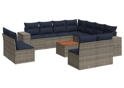 Set mobilier de grădină cu perne, 12 piese, gri, poliratan - 2/3