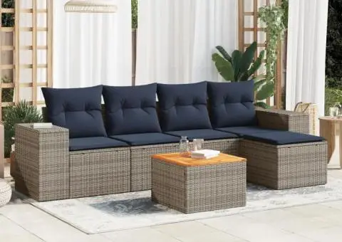 Set canapele de grădină cu perne, 6 piese, gri, poliratan - 1/3