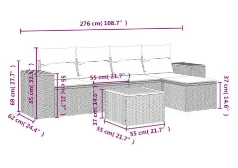Set canapele de grădină cu perne, 6 piese, gri, poliratan - 3/3