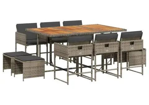 Set mobilier de grădină cu perne, 11 piese, gri, poliratan - 2/5