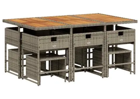 Set mobilier de grădină cu perne, 11 piese, gri, poliratan - 3/5