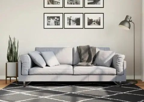 Covor pufos "PAMPLONA" fire înalte negru/crem modern 140x200 cm - 1/5