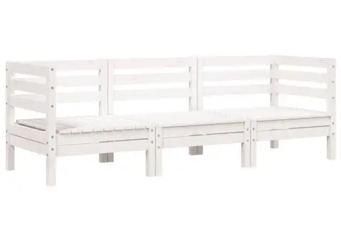 Canapea de grădină cu 3 locuri, alb, lemn masiv de pin - 2/5