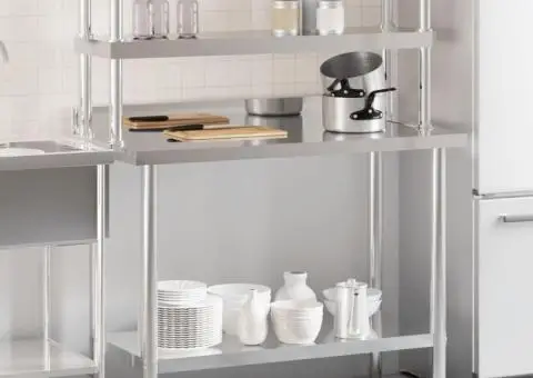 Masă bucătărie cu raft superior, 110x55x150 cm, oțel inoxidabil - 1/5