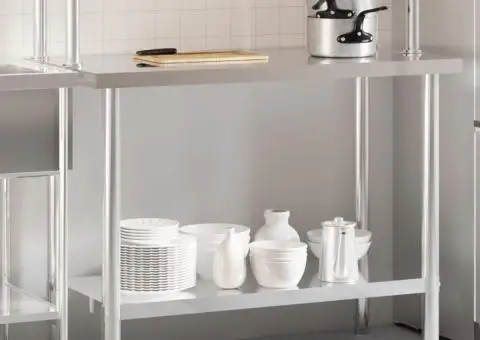 Masă bucătărie cu raft superior, 110x55x120 cm, oțel inoxidabil - 1/5