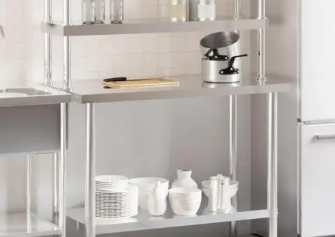 Masă bucătărie cu raft superior, 110x55x150 cm, oțel inoxidabil - 1/5