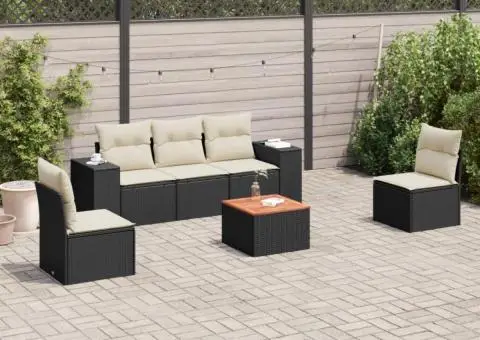 Set mobilier de grădină cu perne, 6 piese, negru, poliratan - 1/3