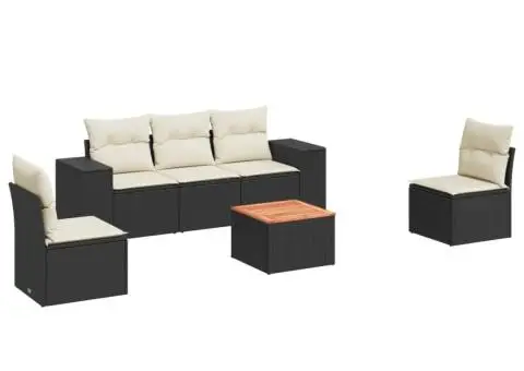 Set mobilier de grădină cu perne, 6 piese, negru, poliratan - 2/3