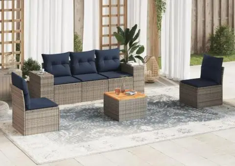 Set canapele de grădină cu perne, 6 piese, gri, poliratan - 1/3