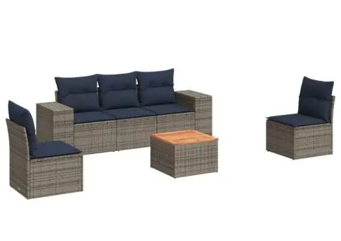 Set canapele de grădină cu perne, 6 piese, gri, poliratan - 2/3