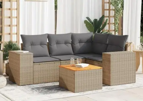 Set canapele de grădină cu perne, 5 piese, bej, poliratan - 1/3