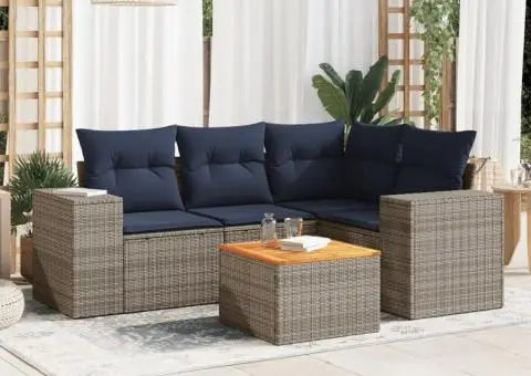 Set canapea de grădină cu perne, 5 piese, gri, poliratan - 1/3