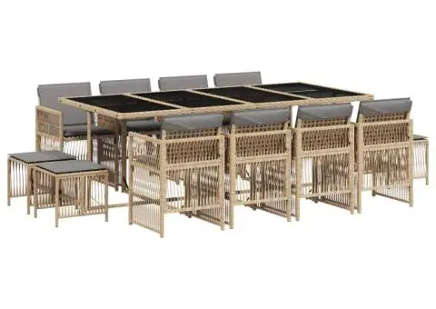 Set mobilier grădină cu perne, 13 piese, bej combinat poliratan - 2/5