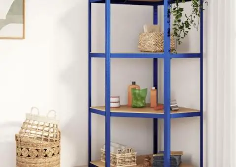 Raft de colț cu 4 niveluri, albastru, oțel și lemn compozit - 1/5