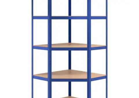 Raft de colț cu 5 niveluri, albastru, oțel și lemn prelucrat - 4/5