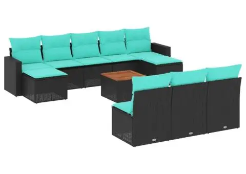 Set canapele de grădină cu perne, 11 piese, negru, poliratan - 2/3