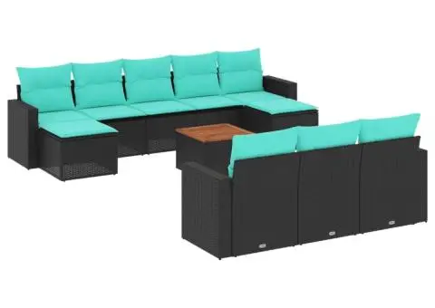 Set canapele de grădină cu perne, 11 piese, negru, poliratan - 2/3