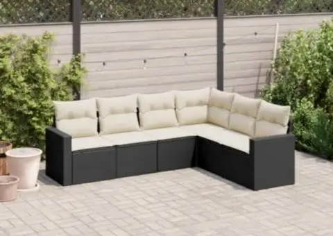 Set mobilier de grădină cu perne, 6 piese, negru, poliratan - 1/3