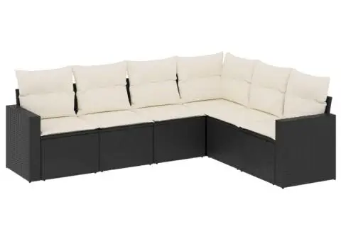 Set mobilier de grădină cu perne, 6 piese, negru, poliratan - 2/3