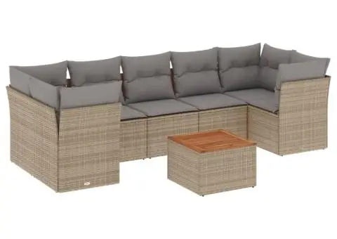 Set canapele de grădină, 8 piese, cu perne, bej, poliratan - 2/3