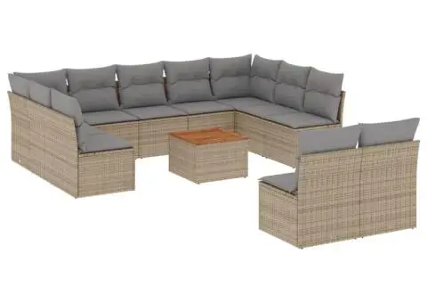 Set canapele de grădină cu perne, 12 piese, bej, poliratan - 2/3