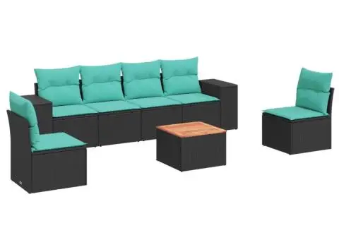 Set canapele de grădină cu perne, 7 piese, negru, poliratan - 2/3