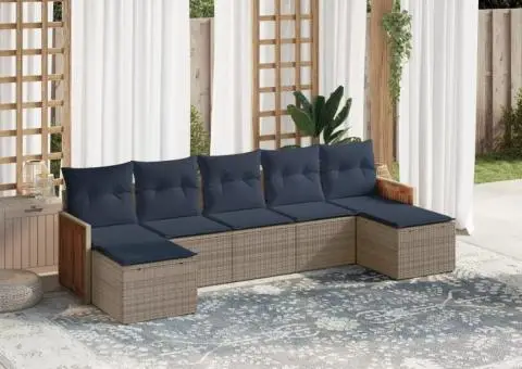 Set canapele de grădină cu perne, 7 piese, gri, poliratan - 1/3