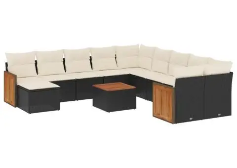 Set canapele de grădină, 12 piese, cu perne, negru, poliratan - 2/3