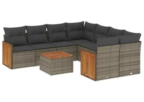 Set canapele de grădină, 9 piese, cu perne, gri, poliratan - 2/3
