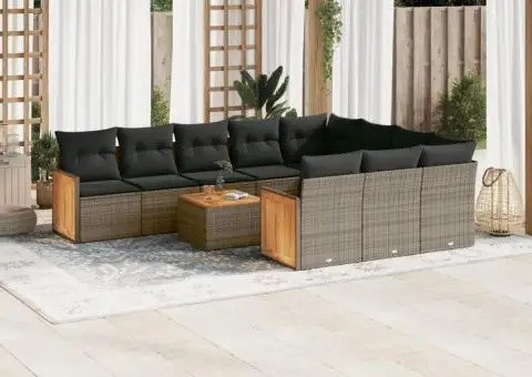 Set canapele de grădină cu perne, 11 piese, gri, poliratan - 1/3