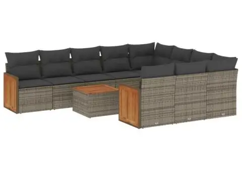 Set canapele de grădină cu perne, 11 piese, gri, poliratan - 2/3
